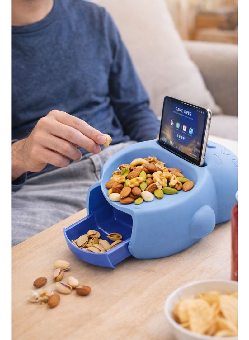 Creative Panda Nut Bowl with Phone Holder & Shell Disposal Drawer – 2-in-1 Multifunctional Snack Serving Dish & Organizer – Baby Blue - Image 3